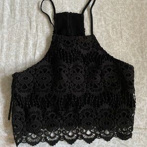 Black Broderie Crop Top